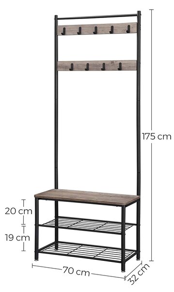 Metalowa ścianka do przedpokoju INDUSTRY 175 cm, czarna/szaro-brązowa