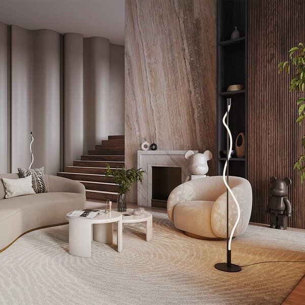 Maytoni Lampa stojąca LED Tau, czarny, salon / jadalnia, aluminium, nowoczesny