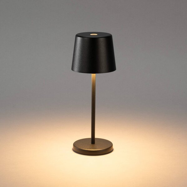 Konstsmide Lampa stołowa LED z akumulatorem Vence, wysokość 22 cm, czarna, IP54, USB możliwość ściemniania, czarny, salon / jadalnia, aluminium, nowoczesny
