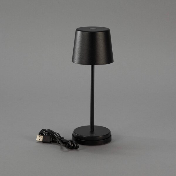 Konstsmide Lampa stołowa LED z akumulatorem Vence, wysokość 22 cm, czarna, IP54, USB możliwość ściemniania, czarny, salon / jadalnia, aluminium, nowoczesny