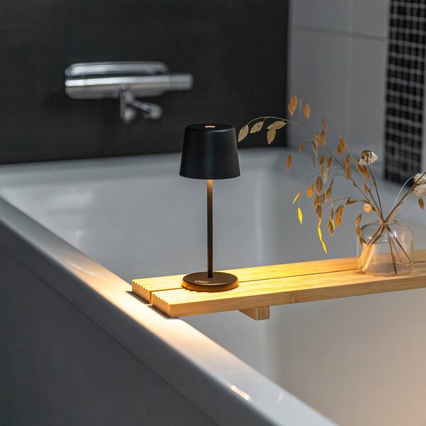 Konstsmide Lampa stołowa LED z akumulatorem Vence, wysokość 22 cm, czarna, IP54, USB możliwość ściemniania, czarny, salon / jadalnia, aluminium, nowoczesny