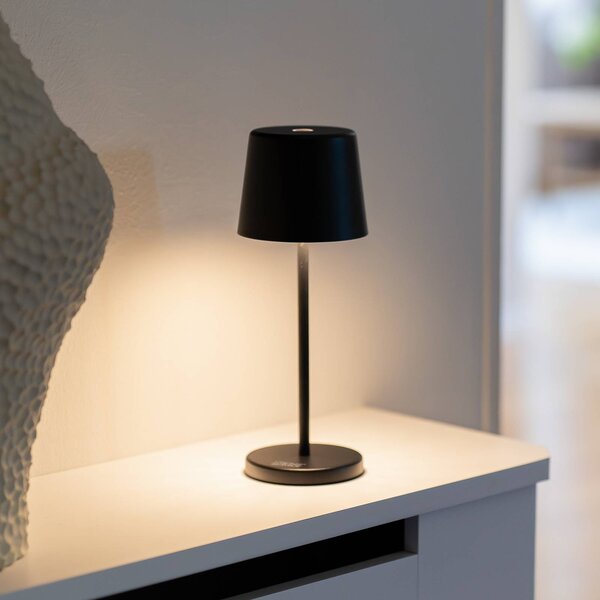 Konstsmide Lampa stołowa LED z akumulatorem Vence, wysokość 22 cm, czarna, IP54, USB możliwość ściemniania, czarny, salon / jadalnia, aluminium, nowoczesny
