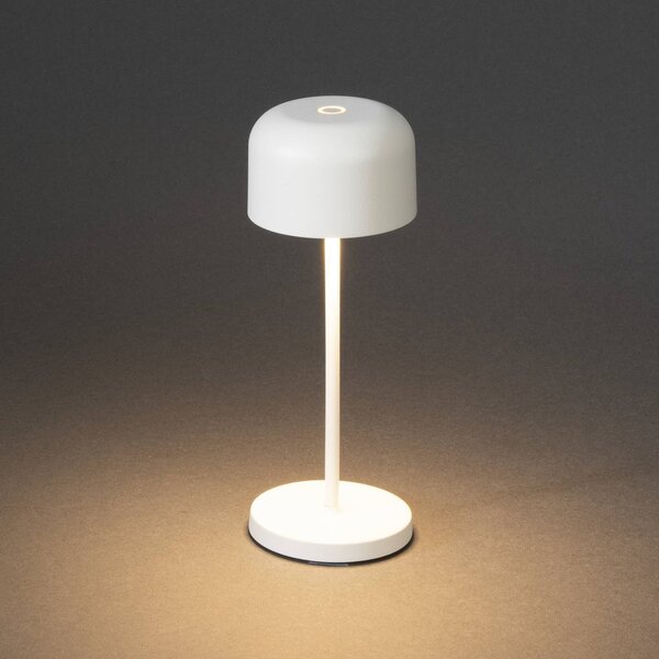 Konstsmide Lampa stołowa LED Lille, wysokość 20 cm, biała, IP54, USB możliwość ściemniania, biały / opal, salon / jadalnia, aluminium, nowoczesny
