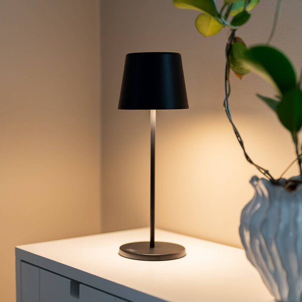 Konstsmide Lampa stołowa LED z akumulatorem Vence, wysokość 32 cm, czarna, IP54, USB możliwość ściemniania, czarny, salon / jadalnia, aluminium, nowoczesny