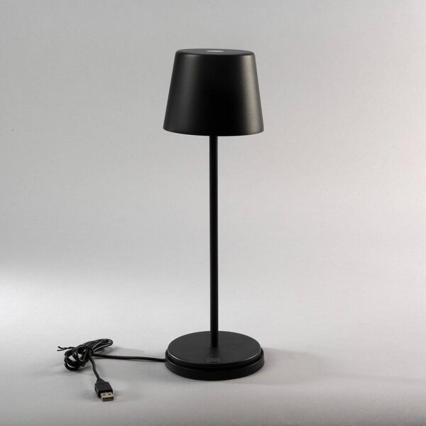 Konstsmide Lampa stołowa LED z akumulatorem Vence, wysokość 32 cm, czarna, IP54, USB możliwość ściemniania, czarny, salon / jadalnia, aluminium, nowoczesny