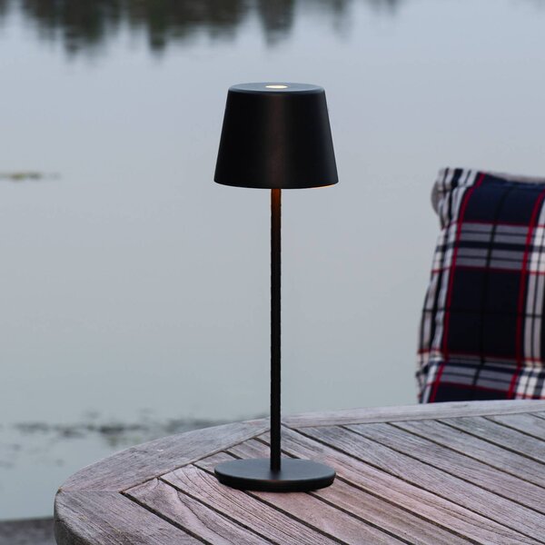 Konstsmide Lampa stołowa LED z akumulatorem Vence, wysokość 32 cm, czarna, IP54, USB możliwość ściemniania, czarny, salon / jadalnia, aluminium, nowoczesny