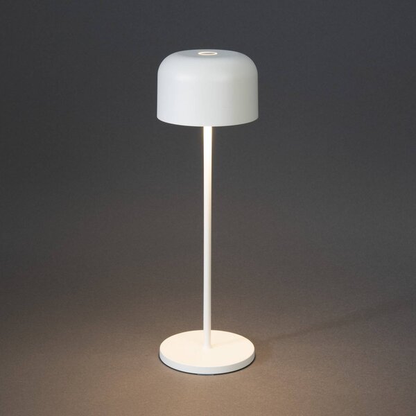 Konstsmide Lampa stołowa LED Lille, wysokość 36 cm, biała, IP54, USB możliwość ściemniania, biały / opal, salon / jadalnia, aluminium, nowoczesny