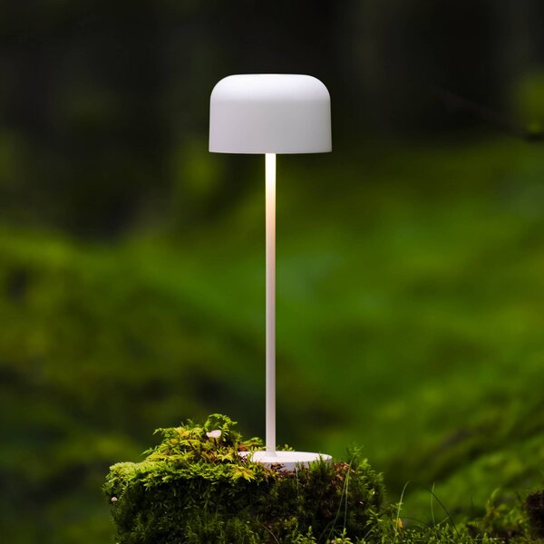 Konstsmide Lampa stołowa LED Lille, wysokość 36 cm, biała, IP54, USB możliwość ściemniania, biały / opal, salon / jadalnia, aluminium, nowoczesny