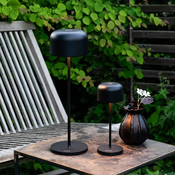 Konstsmide Lampa stołowa LED Lille, wysokość 36 cm, czarna, IP54, USB możliwość ściemniania, czarny, salon / jadalnia, aluminium, nowoczesny