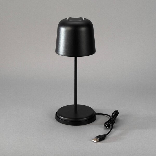 Konstsmide Lampa stołowa LED z akumulatorem Biot, czarna, wysokość 30 cm, IP54, USB możliwość ściemniania, czarny, salon / jadalnia, aluminium, nowoczesny