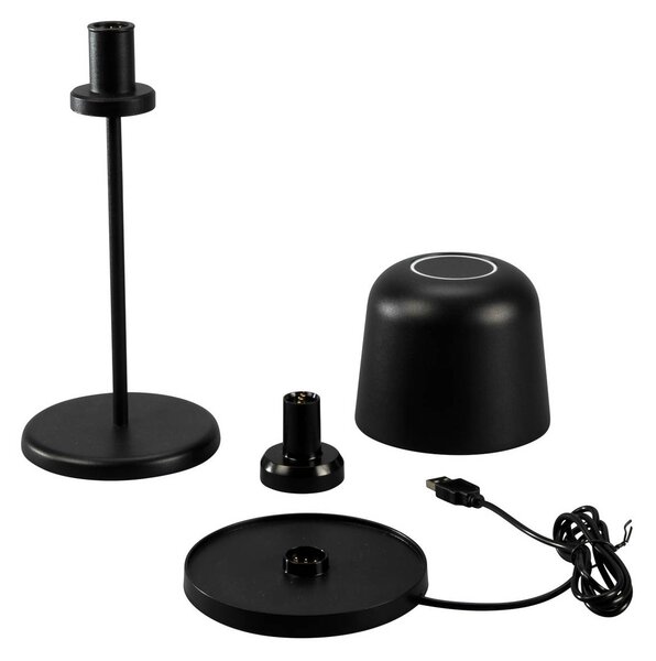 Konstsmide Lampa stołowa LED z akumulatorem Biot, czarna, wysokość 30 cm, IP54, USB możliwość ściemniania, czarny, salon / jadalnia, aluminium, nowoczesny
