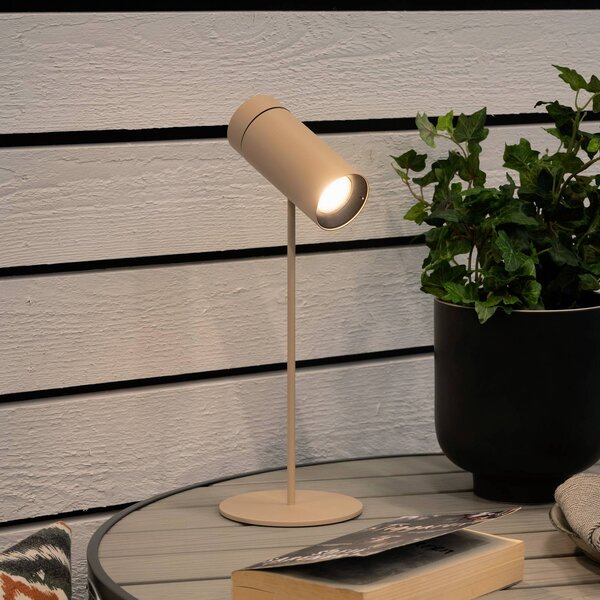 Konstsmide Lampa stołowa LED z akumulatorem Multi, kolor piaskowy, wysokość 30 cm, IP54 możliwość ściemniania, kremowy / amber, salon / jadalnia, aluminium, nowoczesny