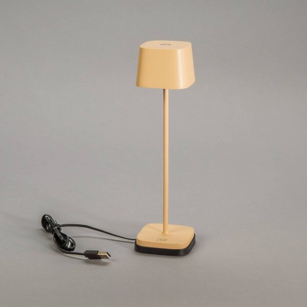 Konstsmide Lampa stołowa LED Capri, wysokość 25 cm, kolor piaskowy, IP54 możliwość ściemniania, kremowy / amber, salon / jadalnia, aluminium, nowoczesny