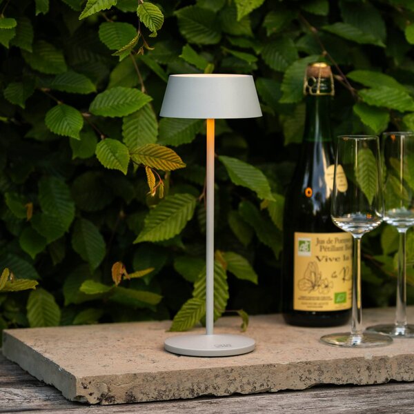 Konstsmide Lampa stołowa LED z akumulatorem Menton, szara, wysokość 27 cm, IP54, USB możliwość ściemniania, aluminiowy / szary / cynkowy, salon / jadalnia, aluminium, nowoczesny