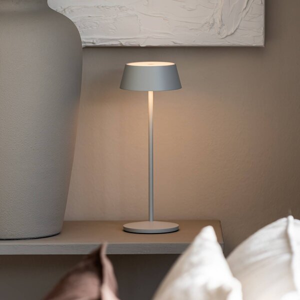 Konstsmide Lampa stołowa LED z akumulatorem Menton, szara, wysokość 27 cm, IP54, USB możliwość ściemniania, aluminiowy / szary / cynkowy, salon / jadalnia, aluminium, nowoczesny
