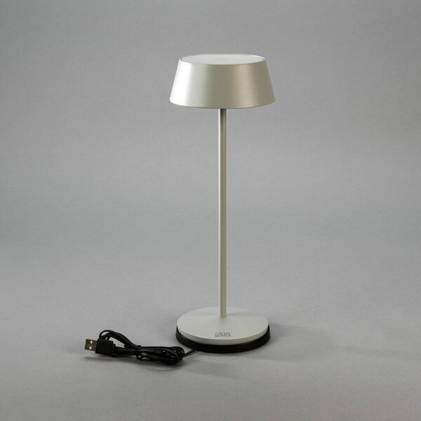 Konstsmide Lampa stołowa LED z akumulatorem Menton, szara, wysokość 27 cm, IP54, USB możliwość ściemniania, aluminiowy / szary / cynkowy, salon / jadalnia, aluminium, nowoczesny