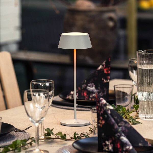 Konstsmide Lampa stołowa LED z akumulatorem Menton, szara, wysokość 27 cm, IP54, USB możliwość ściemniania, aluminiowy / szary / cynkowy, salon / jadalnia, aluminium, nowoczesny