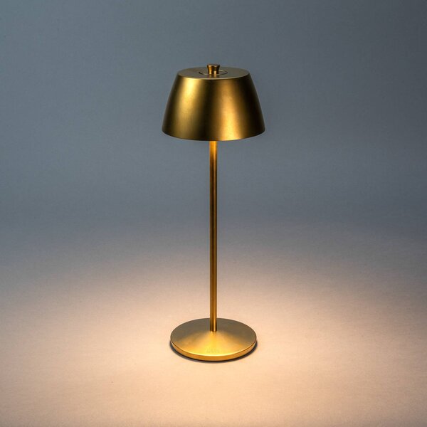 Konstsmide Lampa stołowa LED z akumulatorem Eze, matowo-złota, 32 cm, IP54, USB możliwość ściemniania, mosiężny / złoty, salon / jadalnia, aluminium, nowoczesny