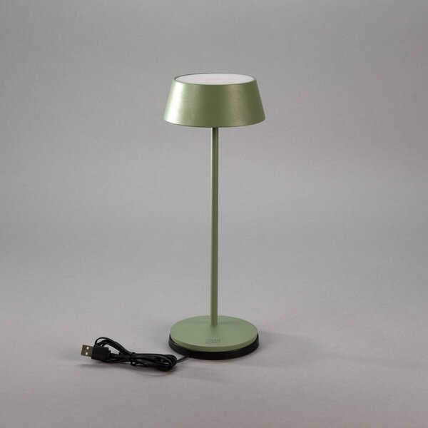 Konstsmide Lampa stołowa LED Menton, zielona, wysokość 27 cm, IP54, USB możliwość ściemniania, zielony, salon / jadalnia, aluminium, nowoczesny