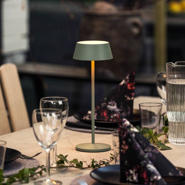 Konstsmide Lampa stołowa LED Menton, zielona, wysokość 27 cm, IP54, USB możliwość ściemniania, zielony, salon / jadalnia, aluminium, nowoczesny
