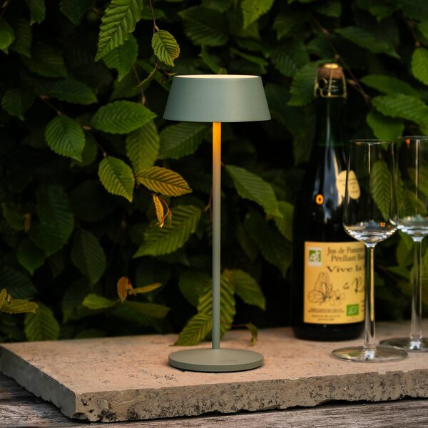 Konstsmide Lampa stołowa LED Menton, zielona, wysokość 27 cm, IP54, USB możliwość ściemniania, zielony, salon / jadalnia, aluminium, nowoczesny