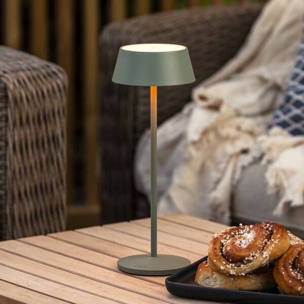 Konstsmide Lampa stołowa LED Menton, zielona, wysokość 27 cm, IP54, USB możliwość ściemniania, zielony, salon / jadalnia, aluminium, nowoczesny