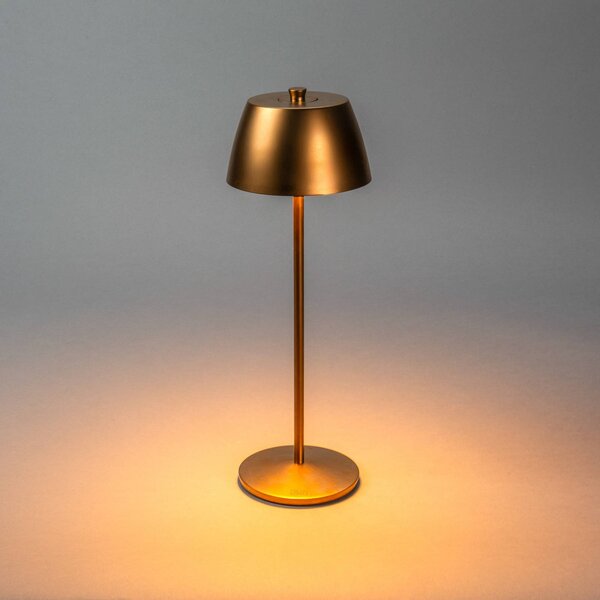 Konstsmide Lampa stołowa LED z akumulatorem Eze, matowa miedź, 32 cm, IP54, USB możliwość ściemniania, miedziany, salon / jadalnia, aluminium, nowoczesny