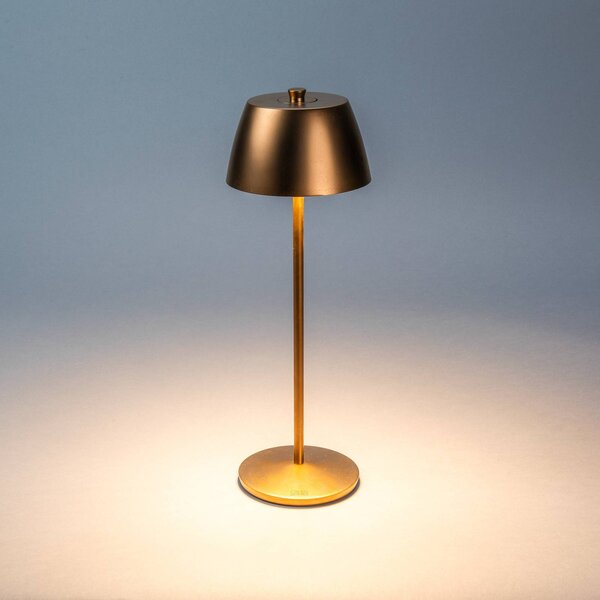 Konstsmide Lampa stołowa LED z akumulatorem Eze, matowa miedź, 32 cm, IP54, USB możliwość ściemniania, miedziany, salon / jadalnia, aluminium, nowoczesny