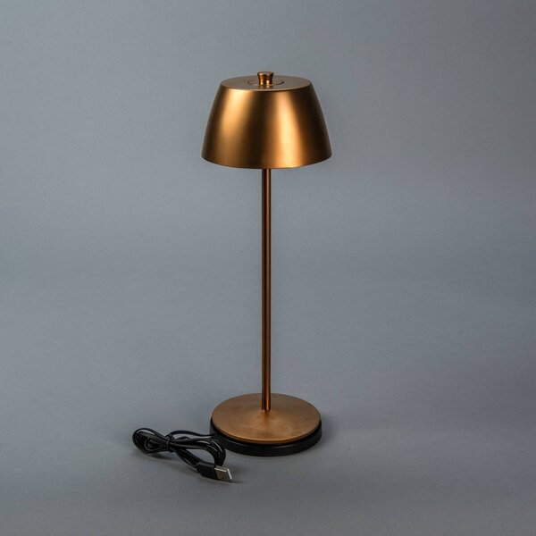Konstsmide Lampa stołowa LED z akumulatorem Eze, matowa miedź, 32 cm, IP54, USB możliwość ściemniania, miedziany, salon / jadalnia, aluminium, nowoczesny