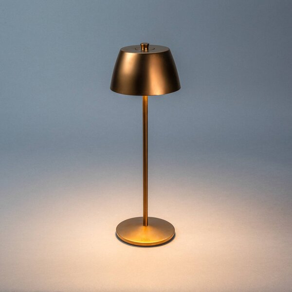 Konstsmide Lampa stołowa LED z akumulatorem Eze, matowa miedź, 32 cm, IP54, USB możliwość ściemniania, miedziany, salon / jadalnia, aluminium, nowoczesny