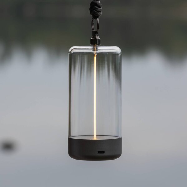 Konstsmide Lampa stołowa LED Edison z akumulatorem, wysokość 15 cm, szara/przezroczysta, Edison, możliwość ściemniania, przezroczysty / transparentny, salon / jadalnia, tworzywo sztuczne, nowoczesny
