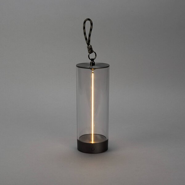 Konstsmide Lampa stołowa LED Edison z akumulatorem, wysokość 24 cm, szara/przezroczysta, Edison, możliwość ściemniania, przezroczysty / transparentny, salon / jadalnia, tworzywo sztuczne, nowoczesny