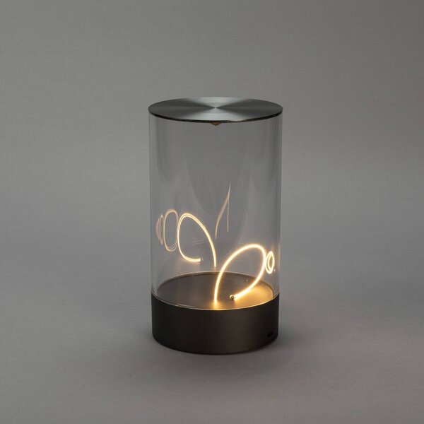 Konstsmide Lampa stołowa LED Edison na akumulator, wysokość 23 cm, szara/przezroczysta, Edison, możliwość ściemniania, przezroczysty / transparentny, salon / jadalnia, tworzywo sztuczne, nowoczesny