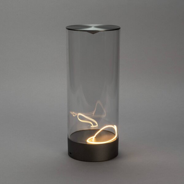 Konstsmide Lampa stołowa LED Edison na akumulator, wysokość 32 cm, szara/przezroczysta, Edison, możliwość ściemniania, przezroczysty / transparentny, salon / jadalnia, tworzywo sztuczne, nowoczesny