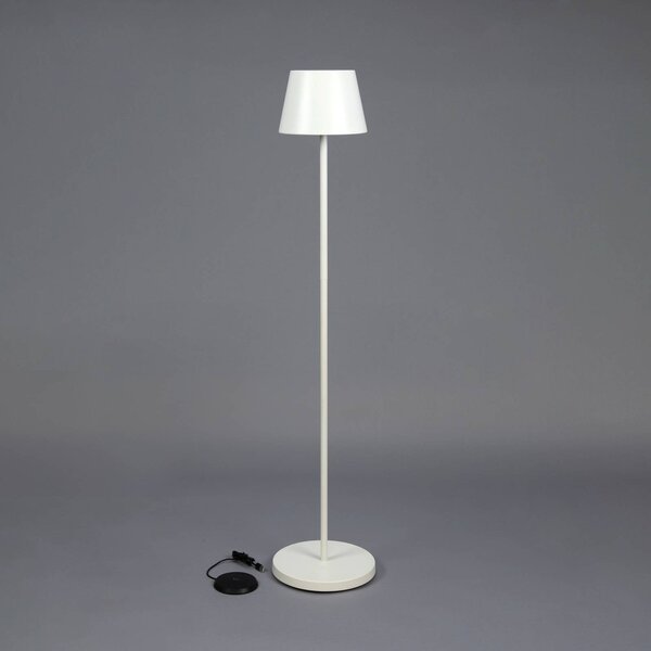 Konstsmide Lampa stojąca LED z akumulatorem Pomezia, biała, 124 cm, IP54, USB możliwość ściemniania, biały / opal, salon / jadalnia, aluminium, nowoczesny