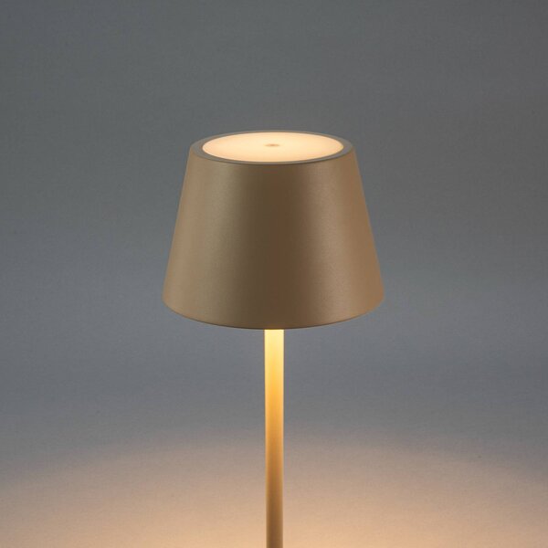 Konstsmide Lampa stojąca LED z akumulatorem Pomezia, kolor piaskowy, 124 cm, IP54, USB możliwość ściemniania, kremowy / amber, salon / jadalnia, aluminium, nowoczesny