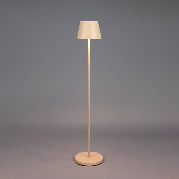 Konstsmide Lampa stojąca LED z akumulatorem Pomezia, kolor piaskowy, 124 cm, IP54, USB możliwość ściemniania, kremowy / amber, salon / jadalnia, aluminium, nowoczesny