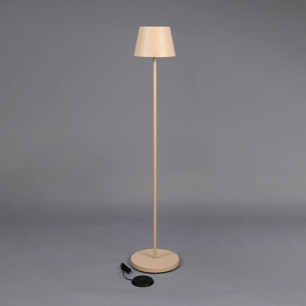 Konstsmide Lampa stojąca LED z akumulatorem Pomezia, kolor piaskowy, 124 cm, IP54, USB możliwość ściemniania, kremowy / amber, salon / jadalnia, aluminium, nowoczesny