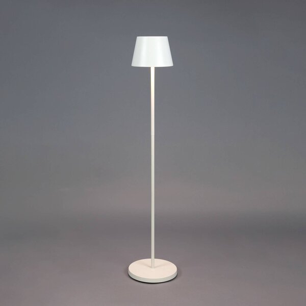 Konstsmide Lampa stojąca LED z akumulatorem Pomezia, biała, 124 cm, IP54, USB możliwość ściemniania, biały / opal, salon / jadalnia, aluminium, nowoczesny