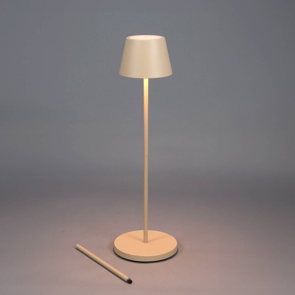 Konstsmide Lampa stojąca LED z akumulatorem Pomezia, kolor piaskowy, 124 cm, IP54, USB możliwość ściemniania, kremowy / amber, salon / jadalnia, aluminium, nowoczesny