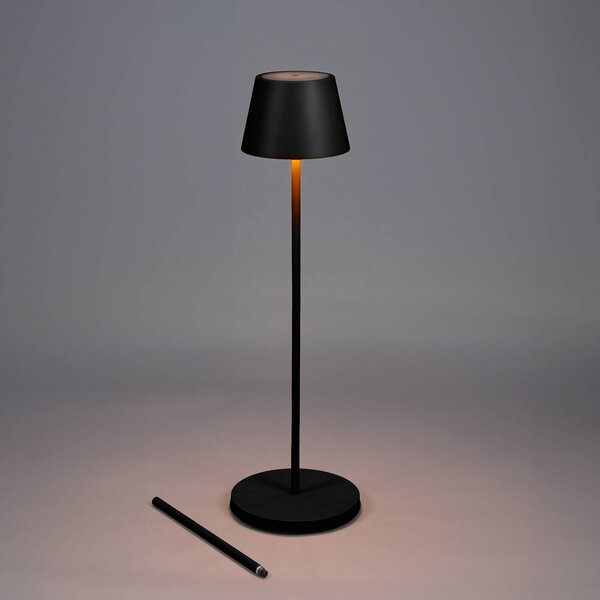 Konstsmide Lampa stojąca LED z akumulatorem Pomezia, czarna, 124 cm, IP54, USB możliwość ściemniania, czarny, salon / jadalnia, aluminium, nowoczesny