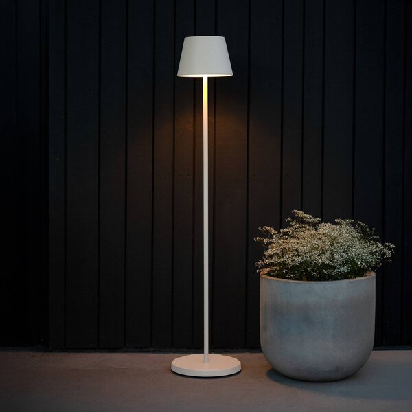 Konstsmide Lampa stojąca LED z akumulatorem Pomezia, biała, 124 cm, IP54, USB możliwość ściemniania, biały / opal, salon / jadalnia, aluminium, nowoczesny