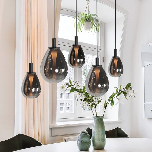 Mexlite Lampa wisząca Glimsy, możliwość ściemniania, aluminiowy / szary / cynkowy, salon / jadalnia, szkło
