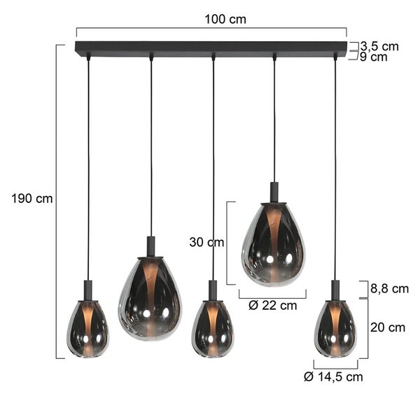 Mexlite Lampa wisząca Glimsy, możliwość ściemniania, aluminiowy / szary / cynkowy, salon / jadalnia, szkło