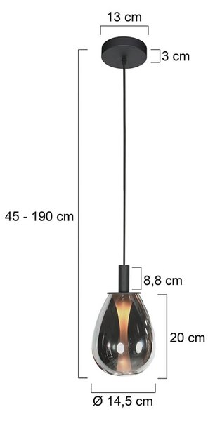 Mexlite Lampa wisząca Glimsy, możliwość ściemniania, aluminiowy / szary / cynkowy, salon / jadalnia, szkło
