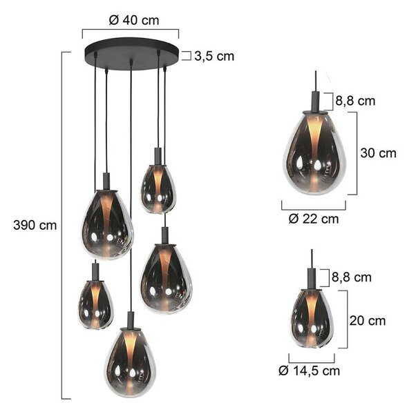 Mexlite Lampa wisząca Glimsy, możliwość ściemniania, aluminiowy / szary / cynkowy, salon / jadalnia, szkło