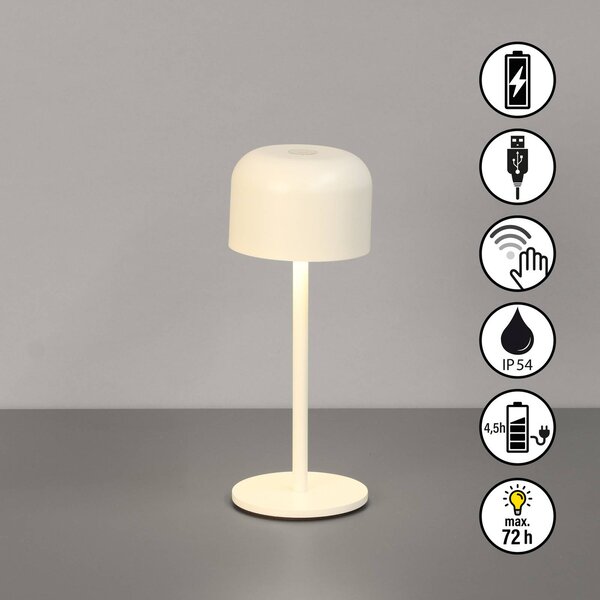 FH Lighting Lampa stołowa LED z akumulatorem Finley, kolor piaskowy, wysokość 22 cm, metal, możliwość ściemniania, kremowy / amber, metal, nowoczesny