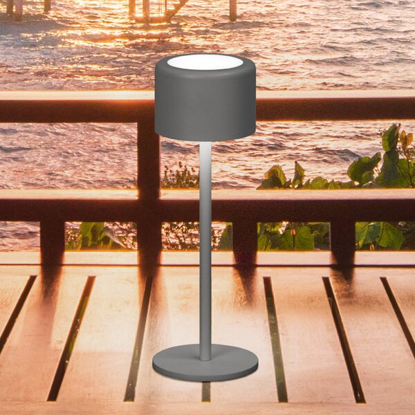 FH Lighting Lampa stołowa LED z akumulatorem Juna, kolor piaskowy, wysokość 25 cm, metal, możliwość ściemniania, aluminiowy / szary / cynkowy, metal, nowoczesny
