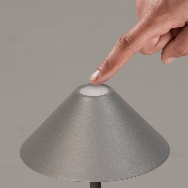 FH Lighting Lampa stołowa LED z akumulatorem Prato, kolor piaskowo-szary, wysokość 25 cm, możliwość ściemniania, aluminiowy / szary / cynkowy, metal, nowoczesny