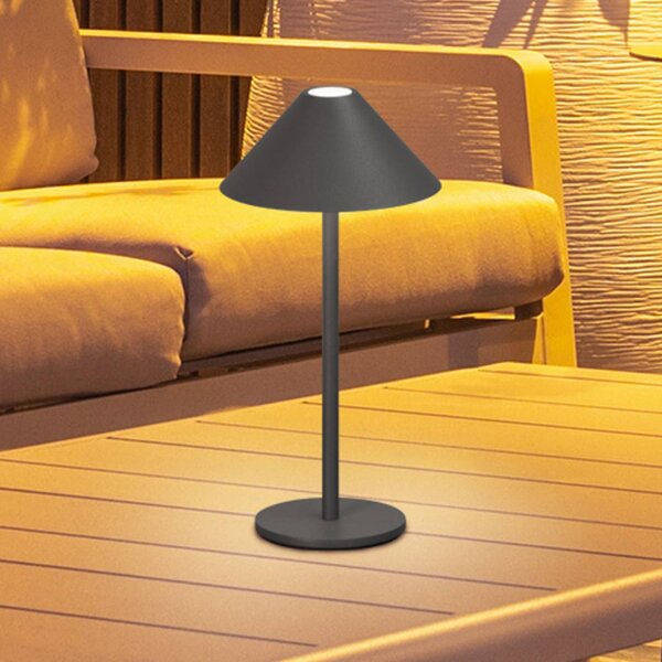 FH Lighting Lampa stołowa LED z akumulatorem Prato, kolor piaskowo-szary, wysokość 25 cm, możliwość ściemniania, aluminiowy / szary / cynkowy, metal, nowoczesny